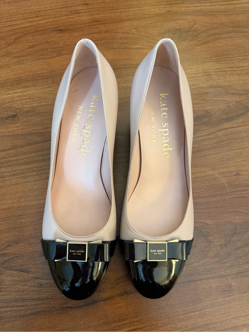 kate spade Two-Tone Black and Cream Bow Cap-Toe Flats